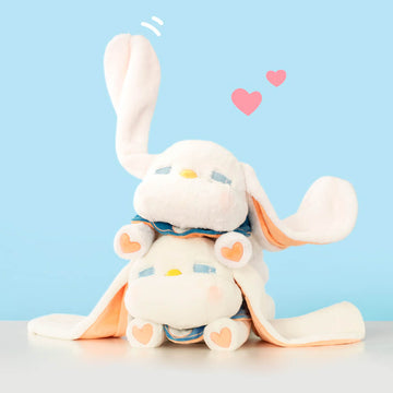 Cartoon Long-eared Rabbit Plush Toy with Flannel Blanket
